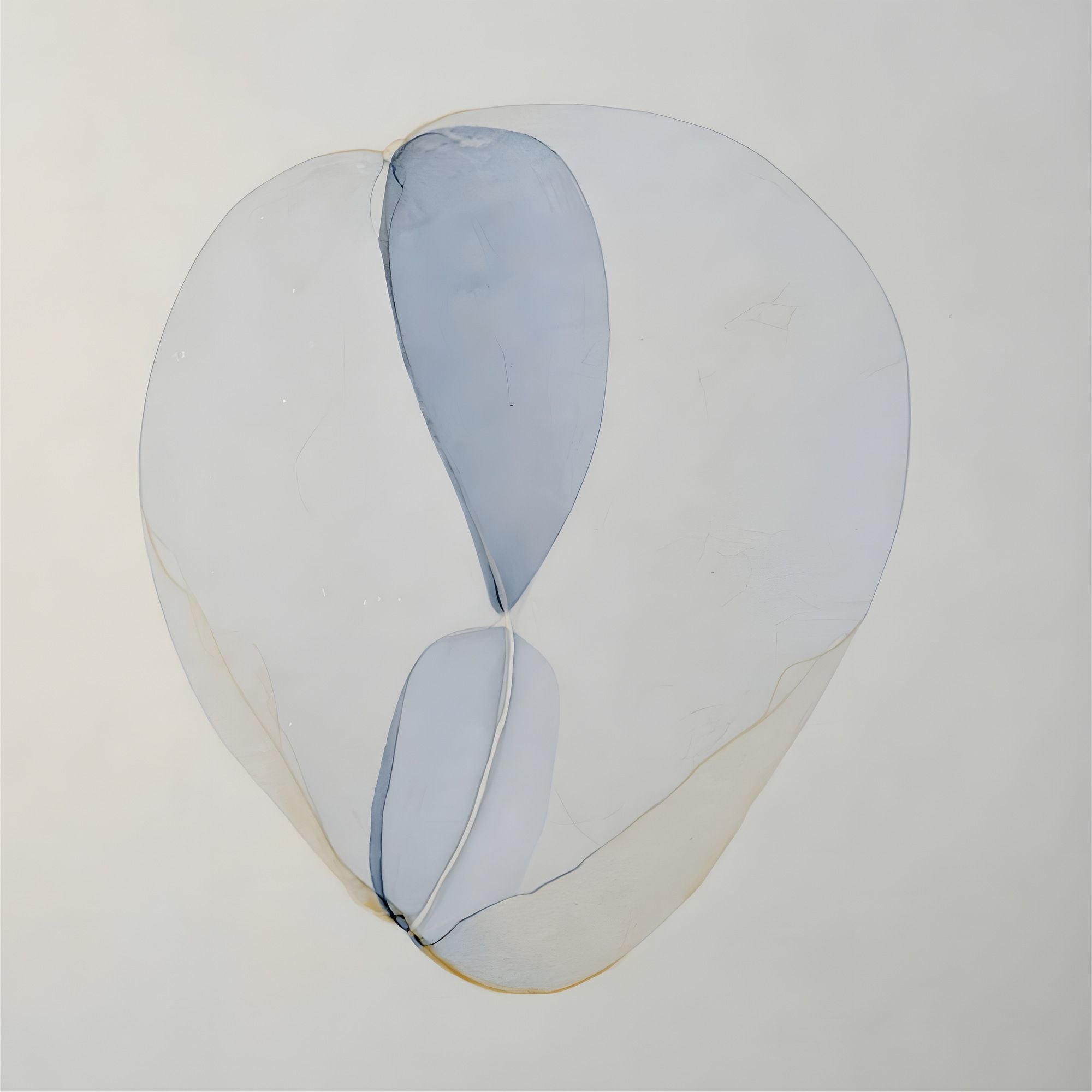 Living Forms No. 08 square abstract artwork with translucent overlapping organic shapes in pale blue, soft gray, and ivory on a light neutral background.