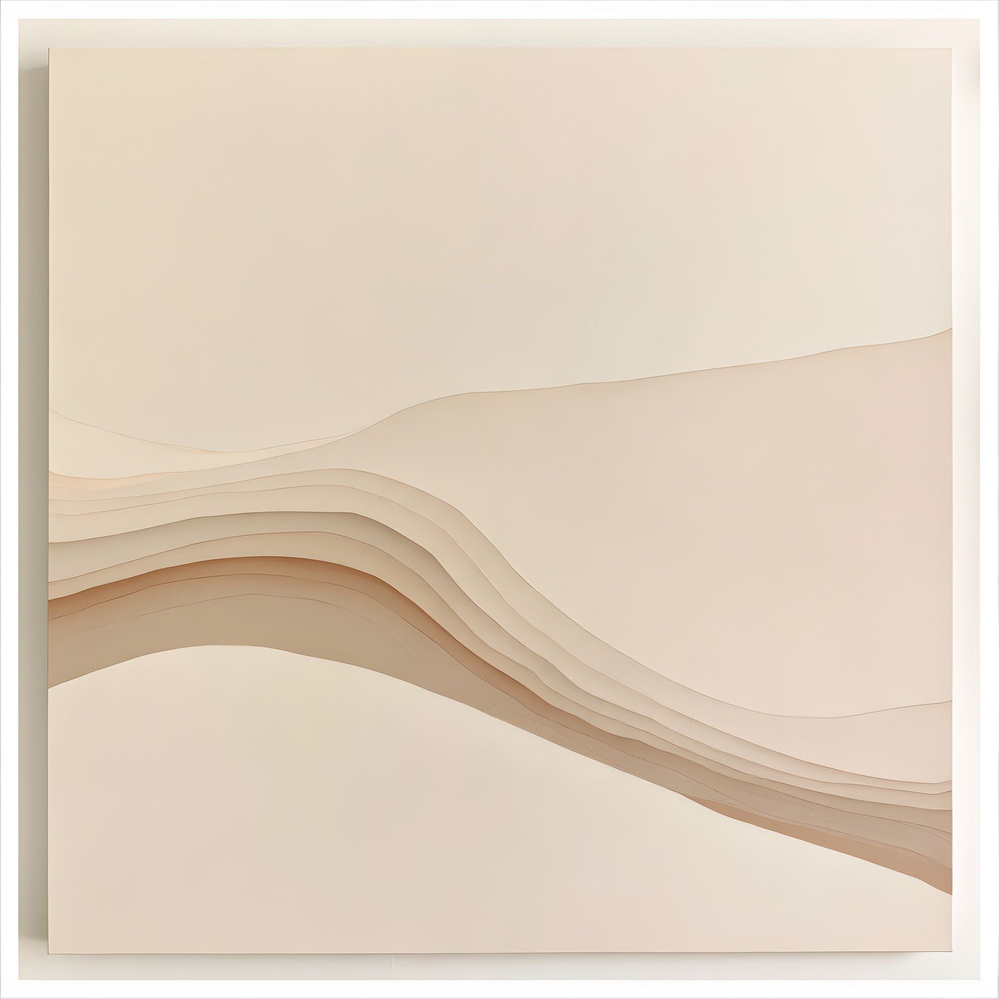 Strata Drift No. 08 minimal abstract artwork with layered beige, cream, and soft taupe bands flowing across a warm neutral background.