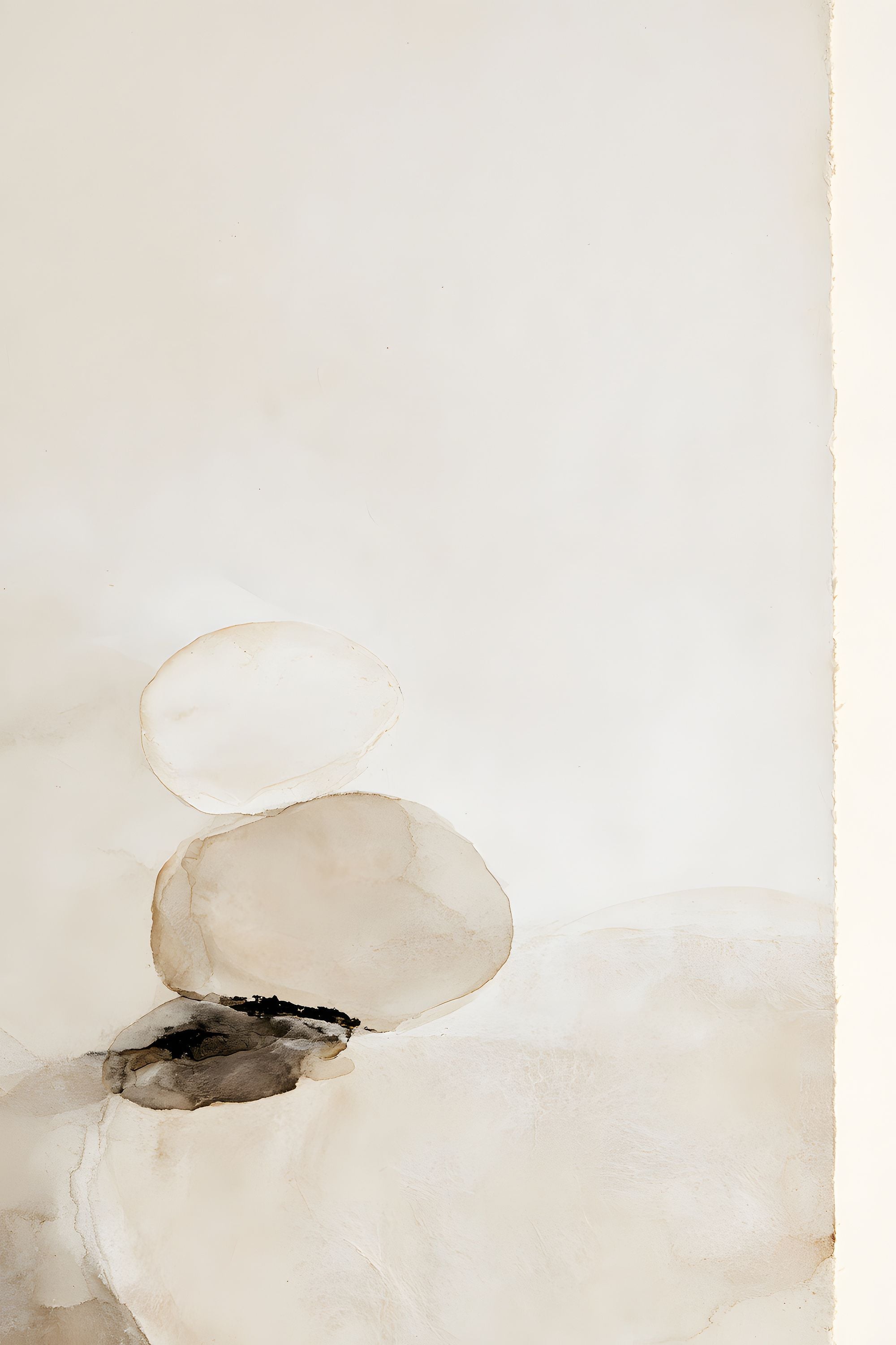 Soft Structure No. 08 minimal abstract artwork with layered cream, taupe, and translucent neutral forms accented by a bold black shape.