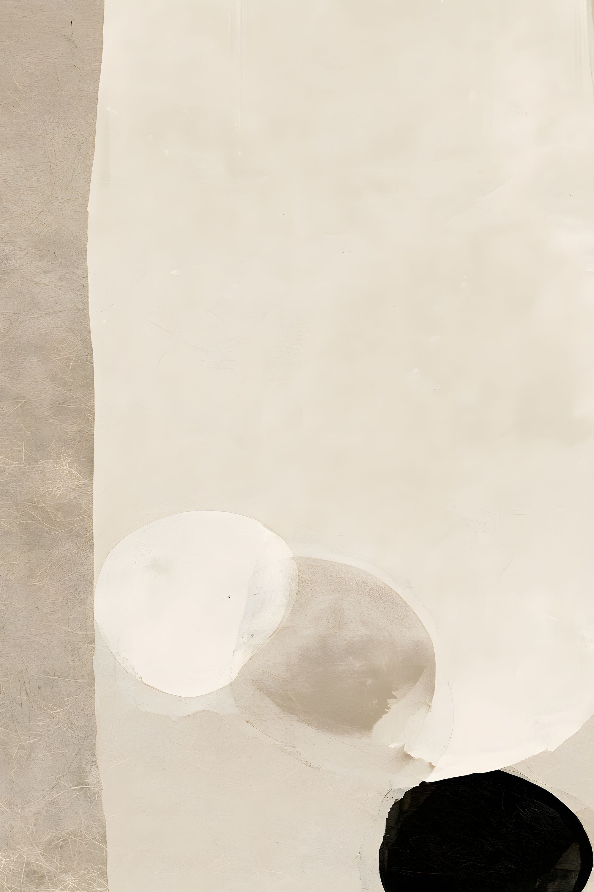 Soft Structure No. 07 minimal abstract artwork with soft cream and taupe forms balanced by a bold black shape on a warm neutral background.